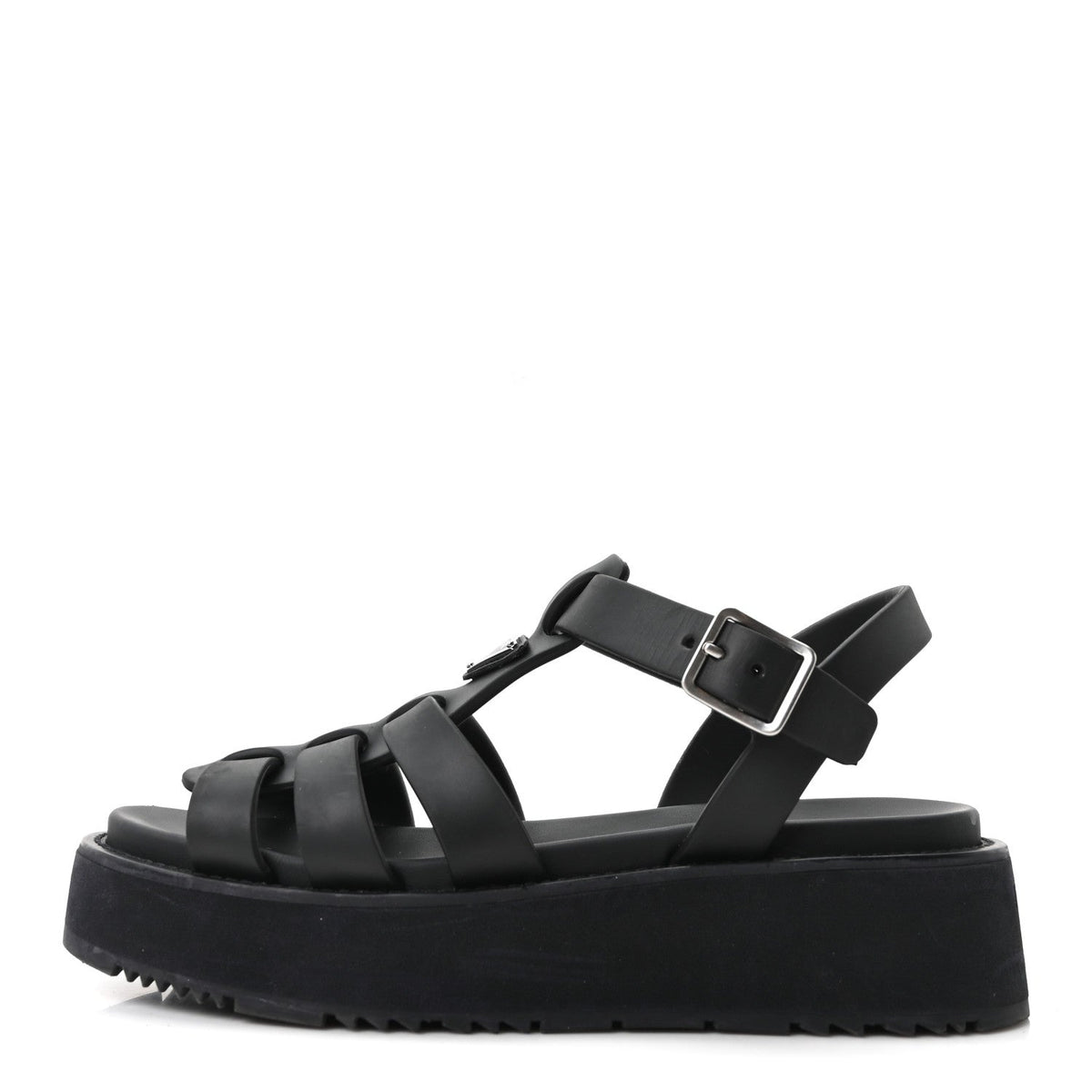 Foam Rubber Metal Triangle Logo Soft Cage Women Sandals 39 Black