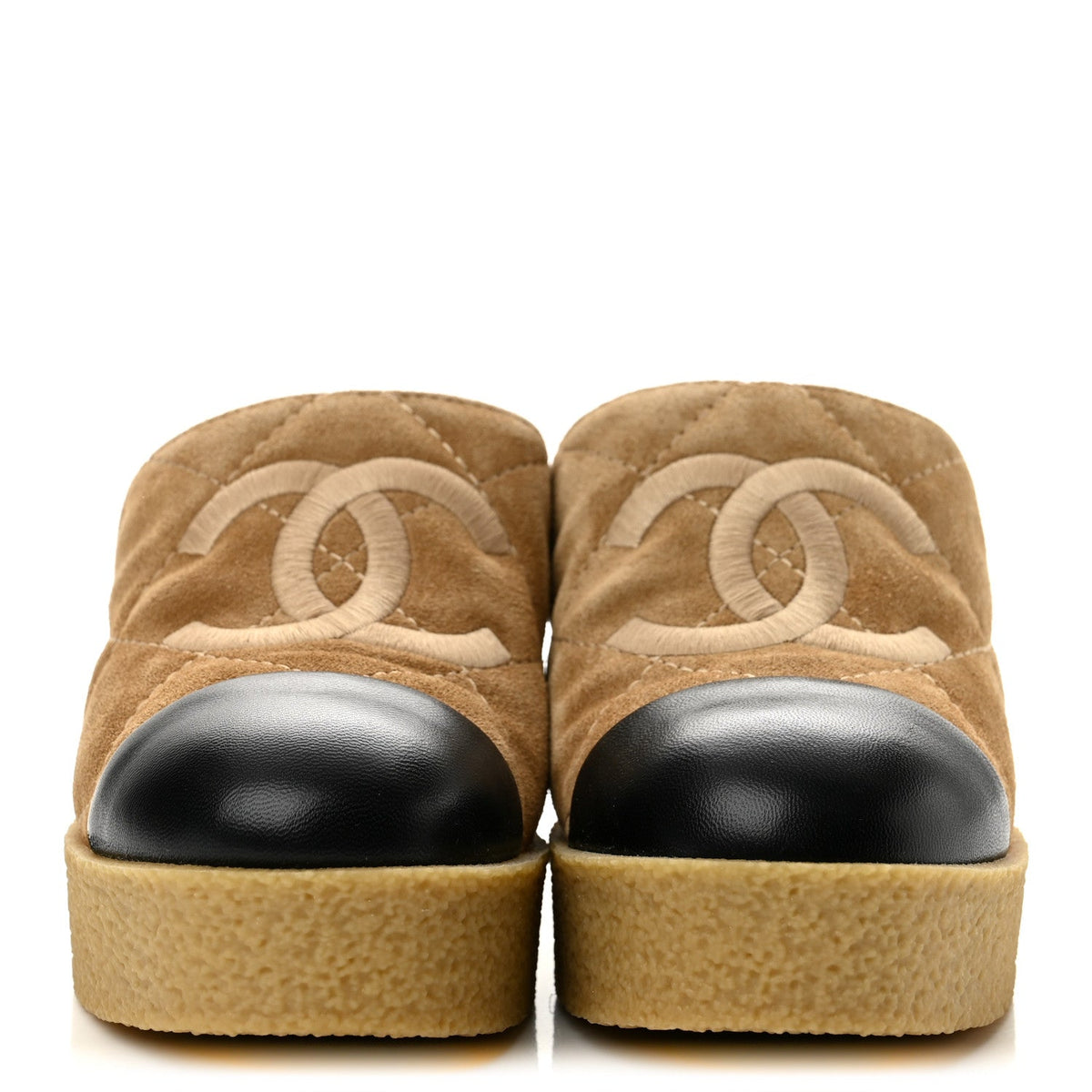 Suede Calfskin Lambskin Quilted CC Mules 39 Beige Black