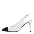 Goatskin Grosgrain Pointed Cap Toe CC Slingback Pumps 38.5 White Black