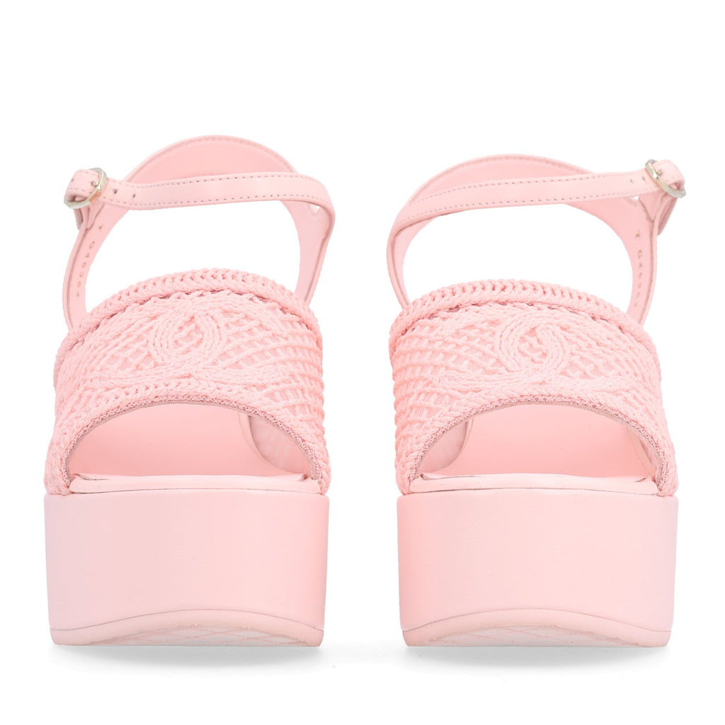 Fabric Calfskin CC Platform Sandals 39.5 Light Pink