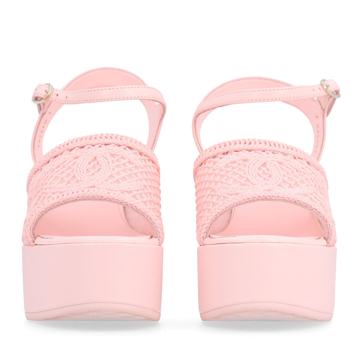 Fabric Calfskin CC Platform Sandals 39.5 Light Pink