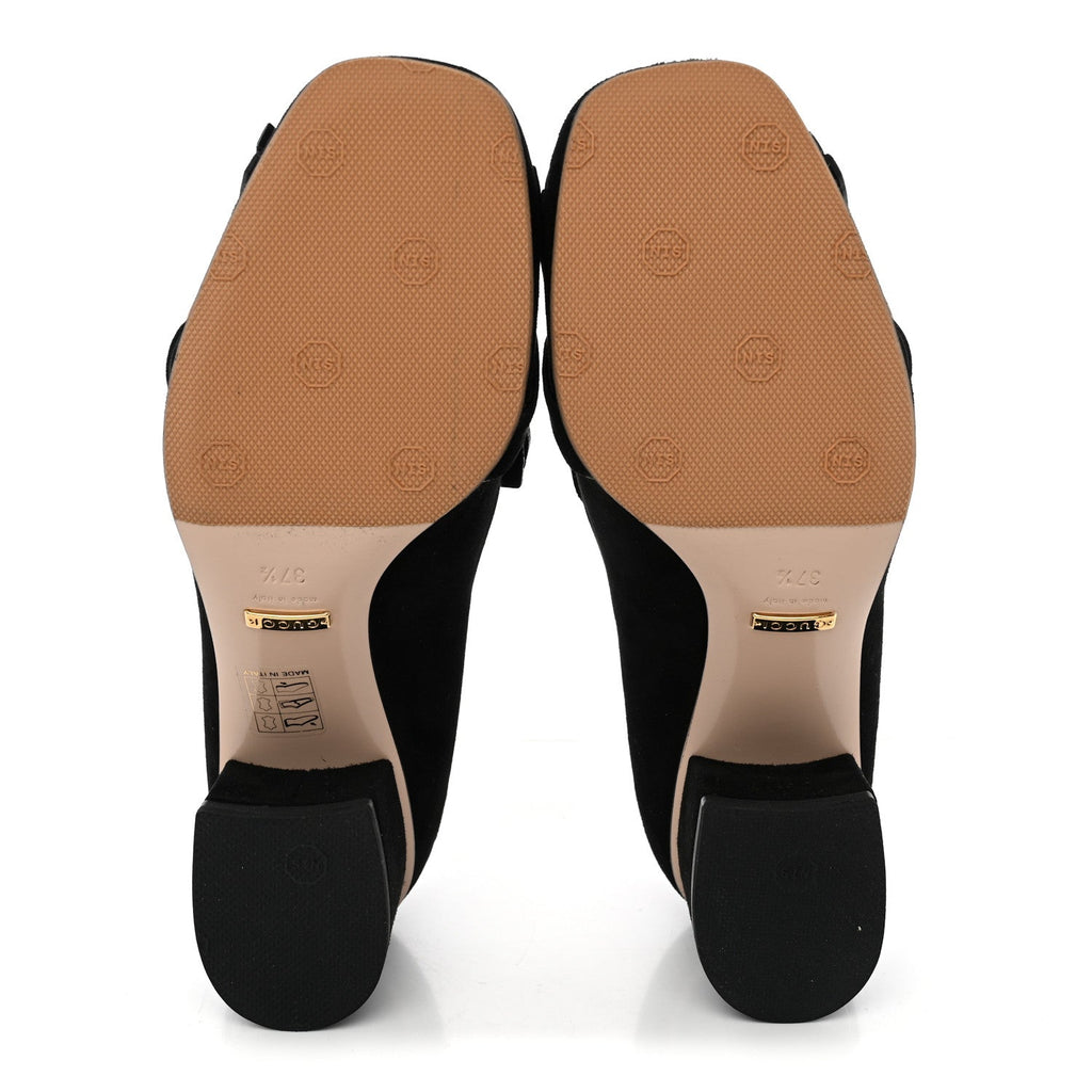 Kid Scamosciato GG Marmont Fringe 50mm Loafer Pumps 37.5 Black