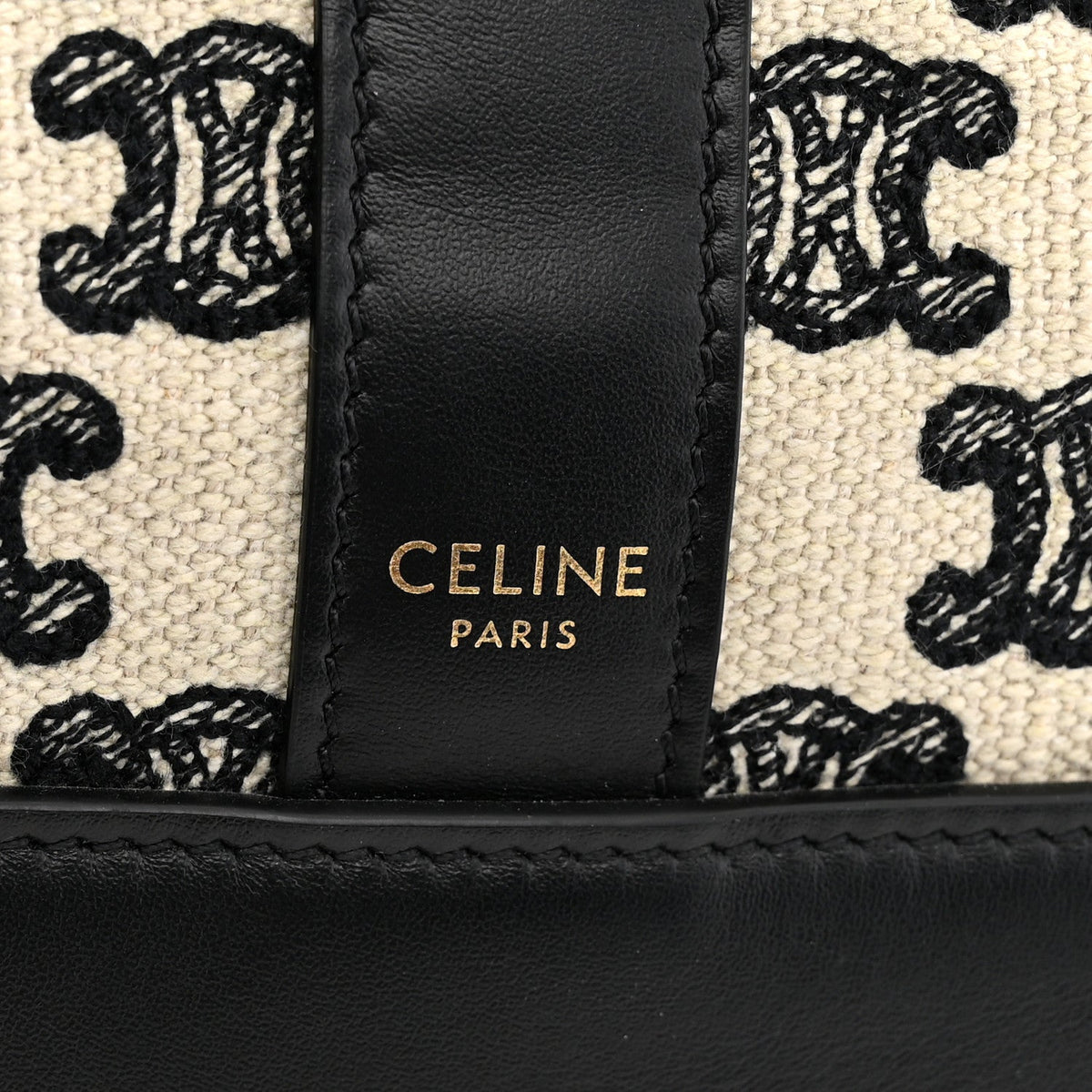 Canvas Calfskin Triomphe Embroidered Small Bucket Bag Black