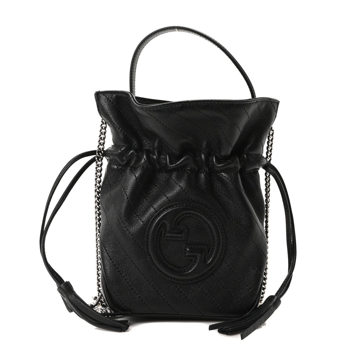 Sakai Be Green Calfskin Diagonal Stitched Mini Blondie Bucket Bag Black