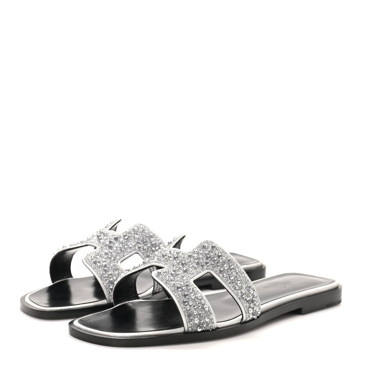 Velvet Goatskin Crystal Beads Oran Sandals 35.5 Gris Argente