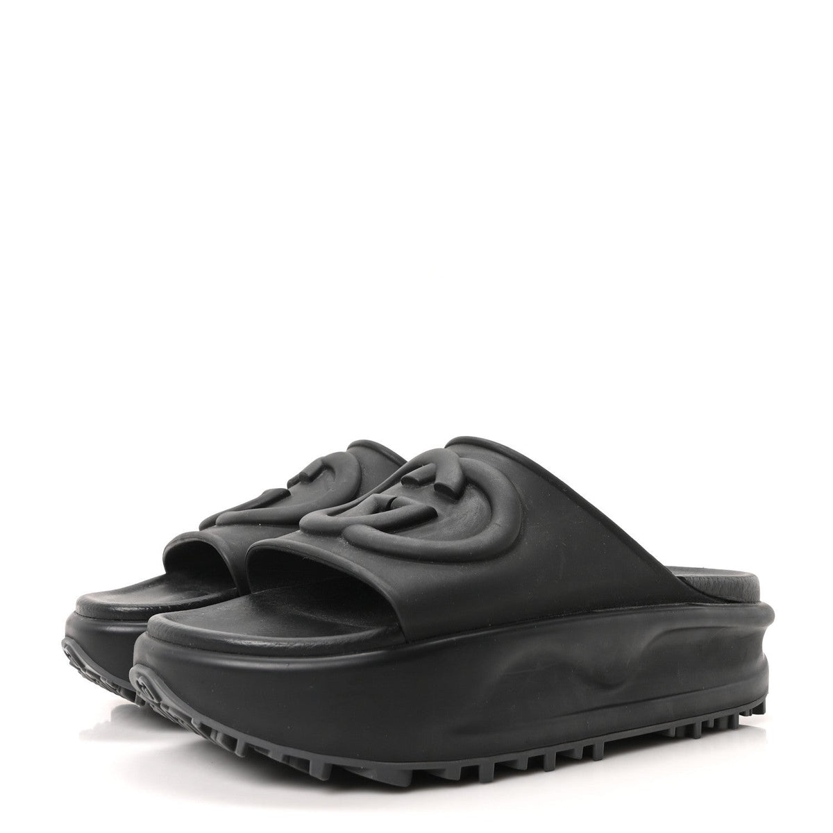 Soft Rubber Womens Interlocking G Platform 42mm Slide Sandals 38 Black