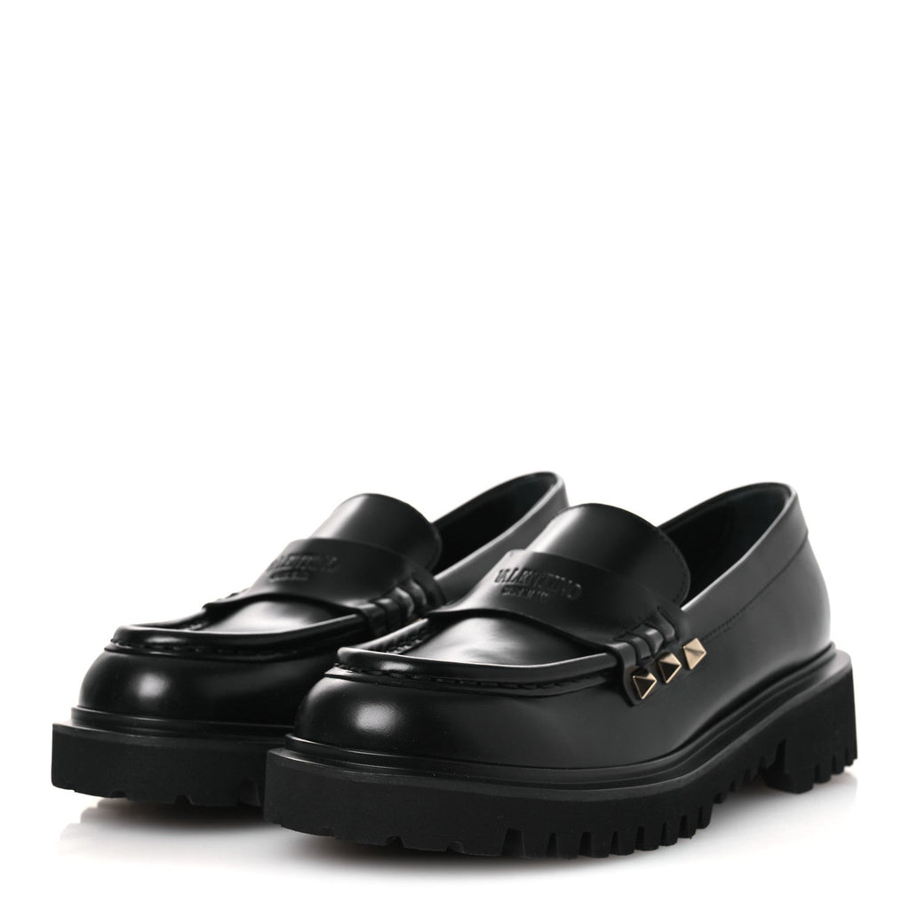 Calfskin Rockstud Loafers 35 Black