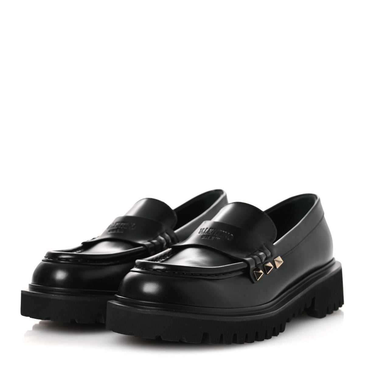 Calfskin Rockstud Loafers 35 Black