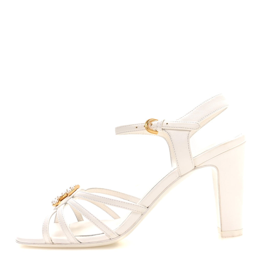 Lambskin Pearl CC Sandals 38 White