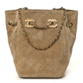 Suede Calfskin Quilted Mini Bucket Bag With Chain Dark Beige