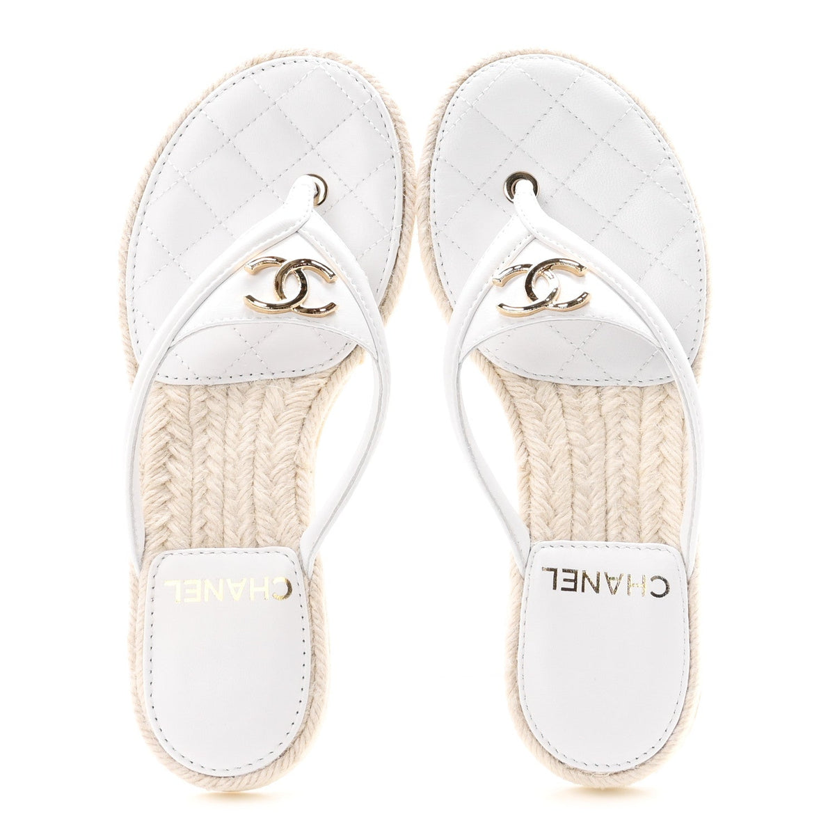 Lambskin Quilted Thong Espadrille Sandals 36 White