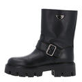 Calfskin Metal Triangle Logo Buckled Booties 36 Black