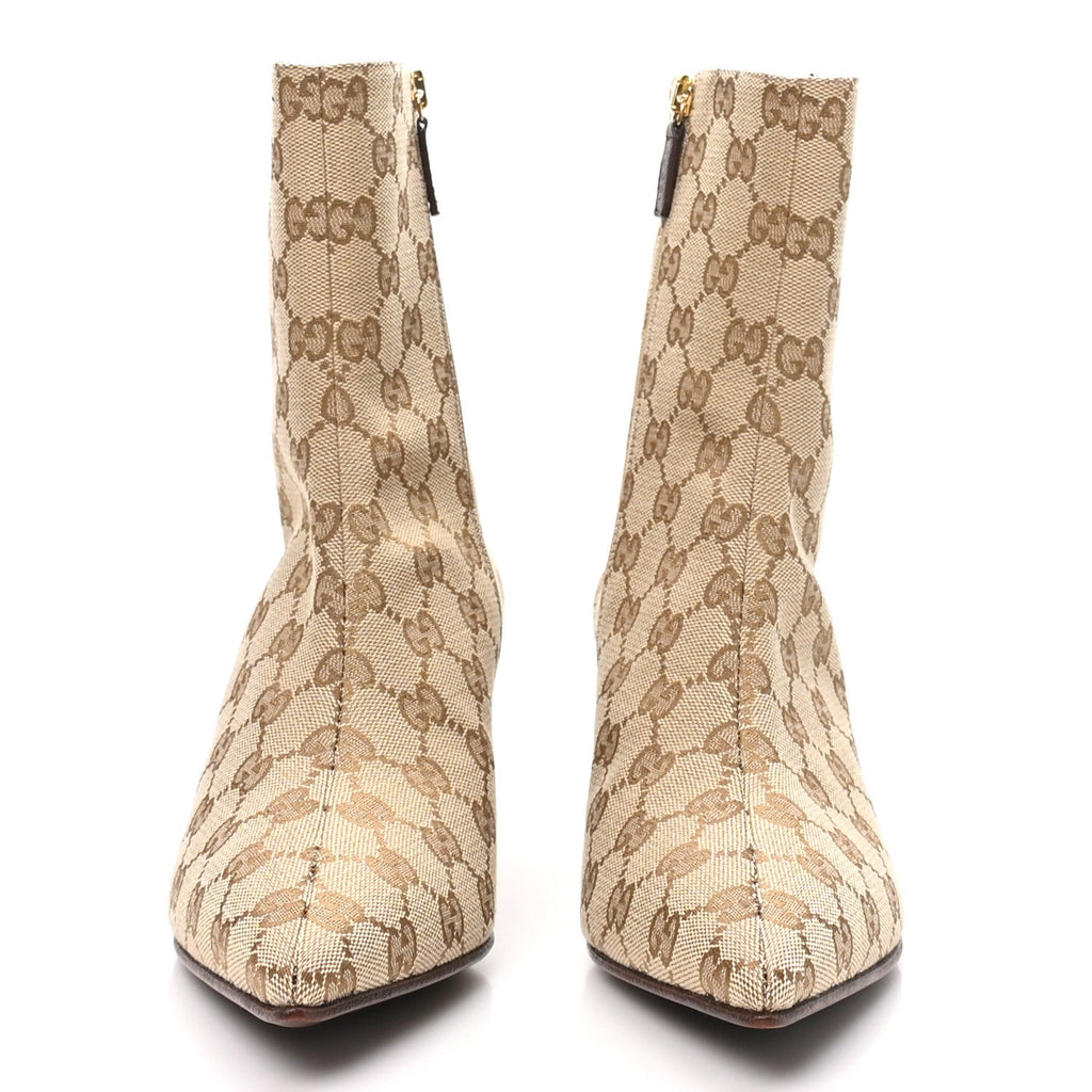 GG Monogram Malaga Kid Womens Bombshell Bootie 37.5 Sand Dark Brown