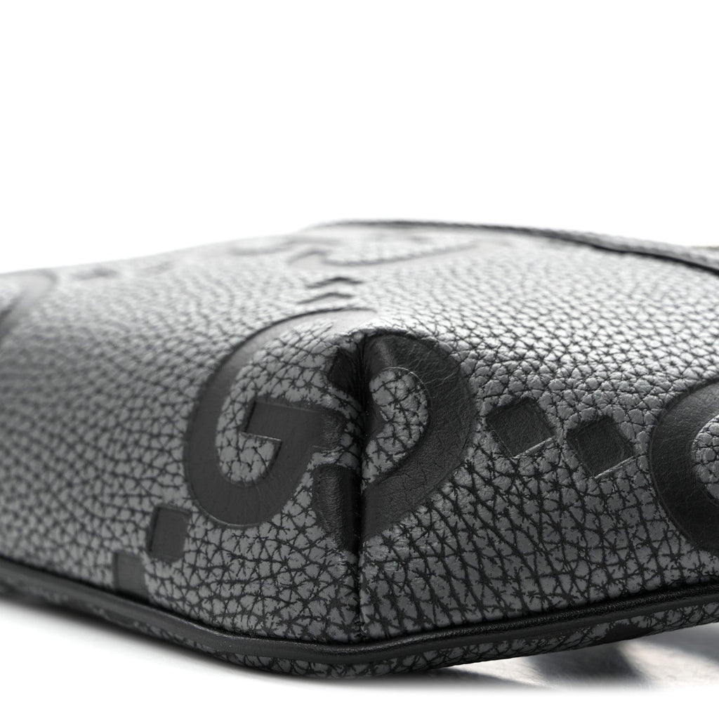 Piuma Calfskin Jumbo GG Embossed Small Belt Bag Dark Grey Black