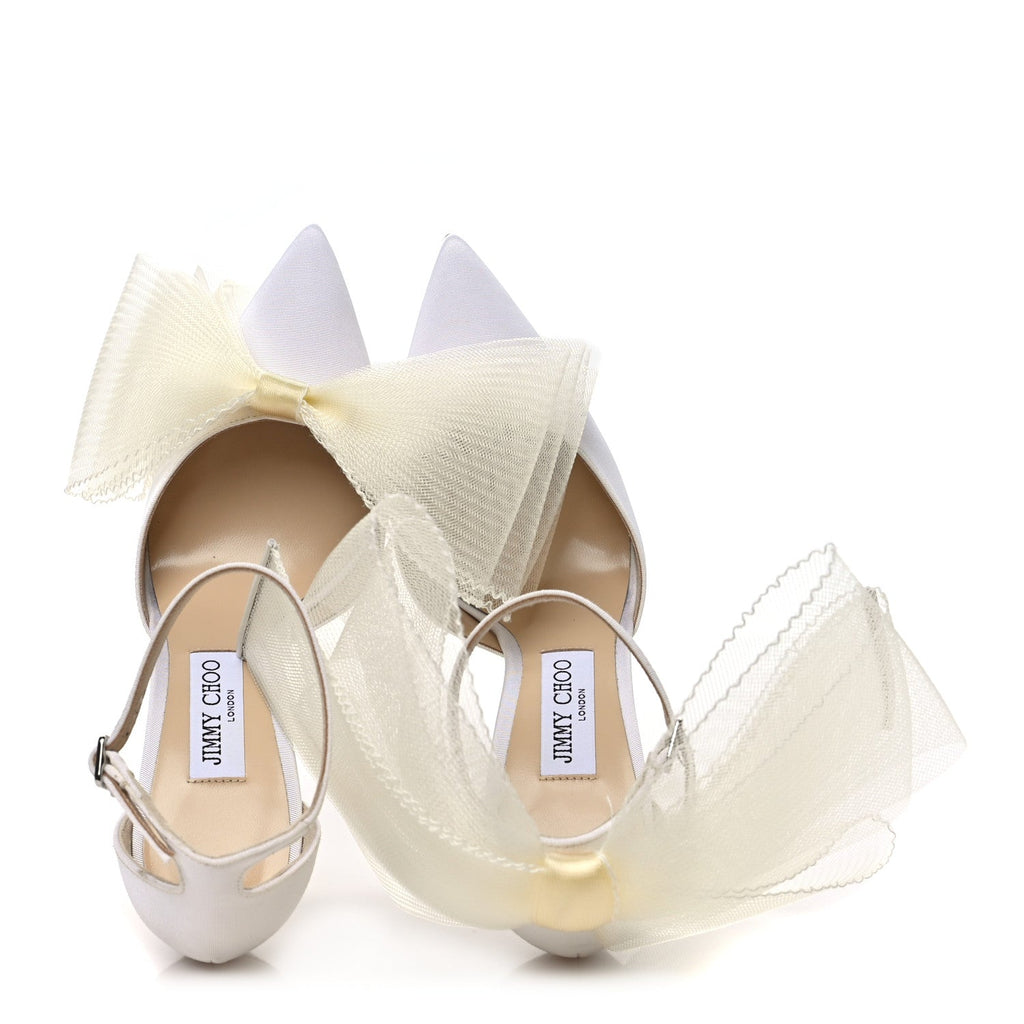 Satin Crystal Averly Bow 100 Pumps 39.5 Latte