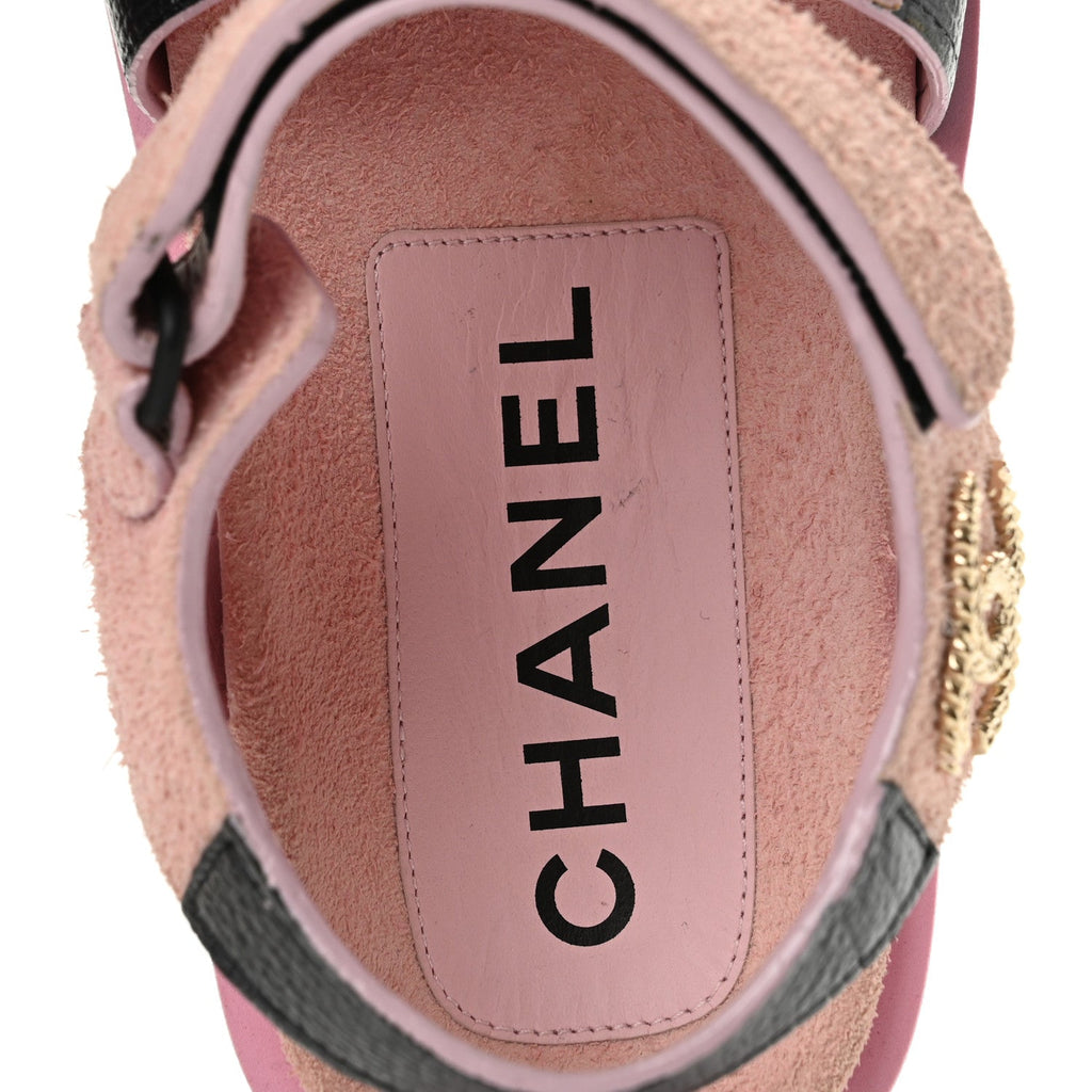 Suede Calfskin Velcro Flat Sandals 39 Light Pink