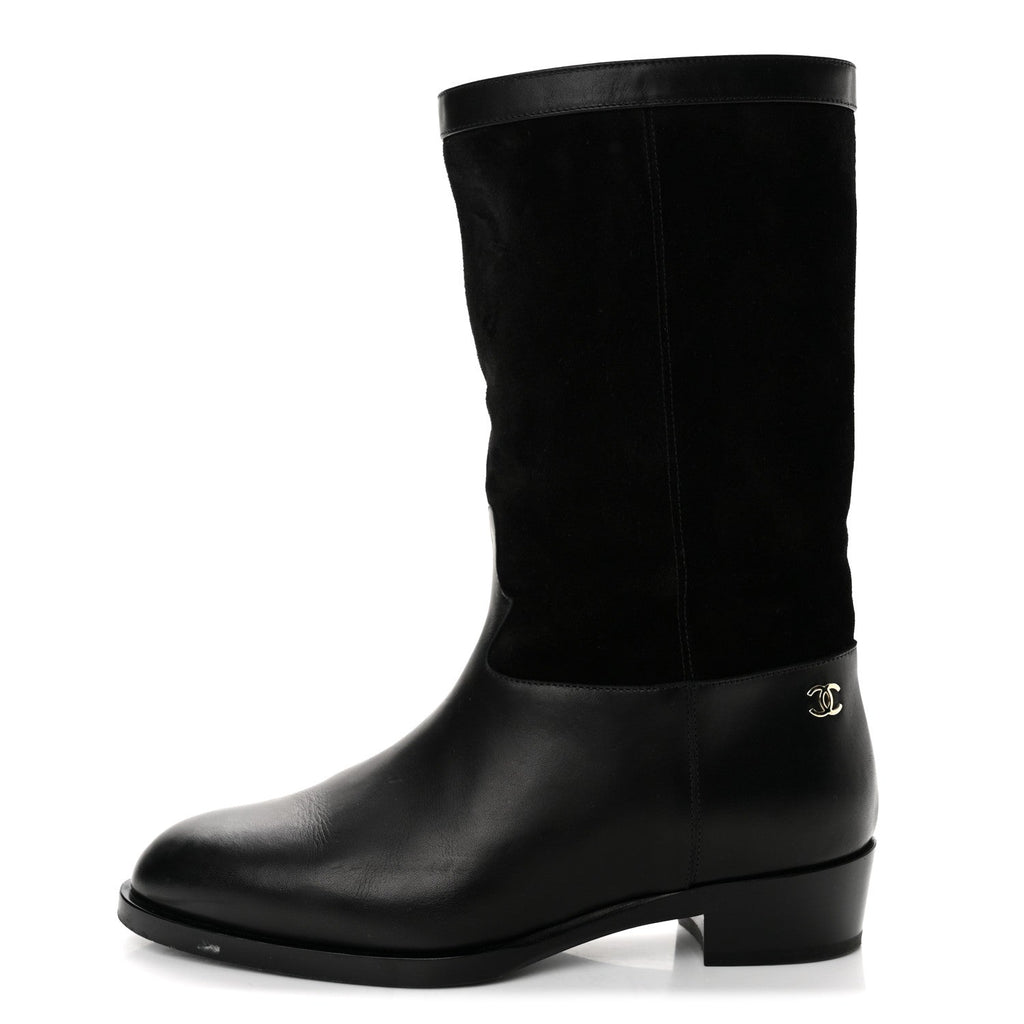 Suede Calfskin CC Short Boots 38 Black