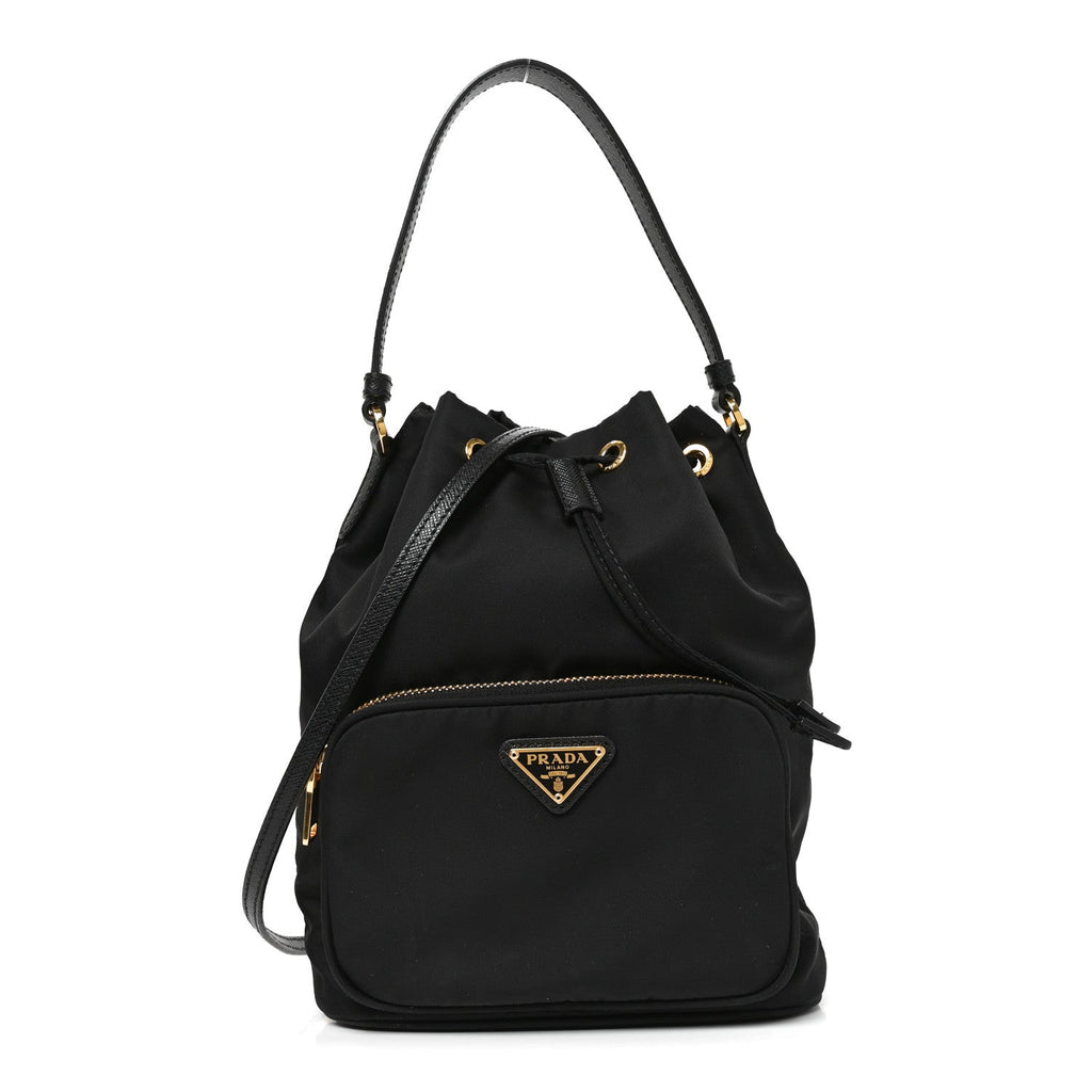 Saffiano Tessuto Nylon Mini Bucket Crossbody Bag Black