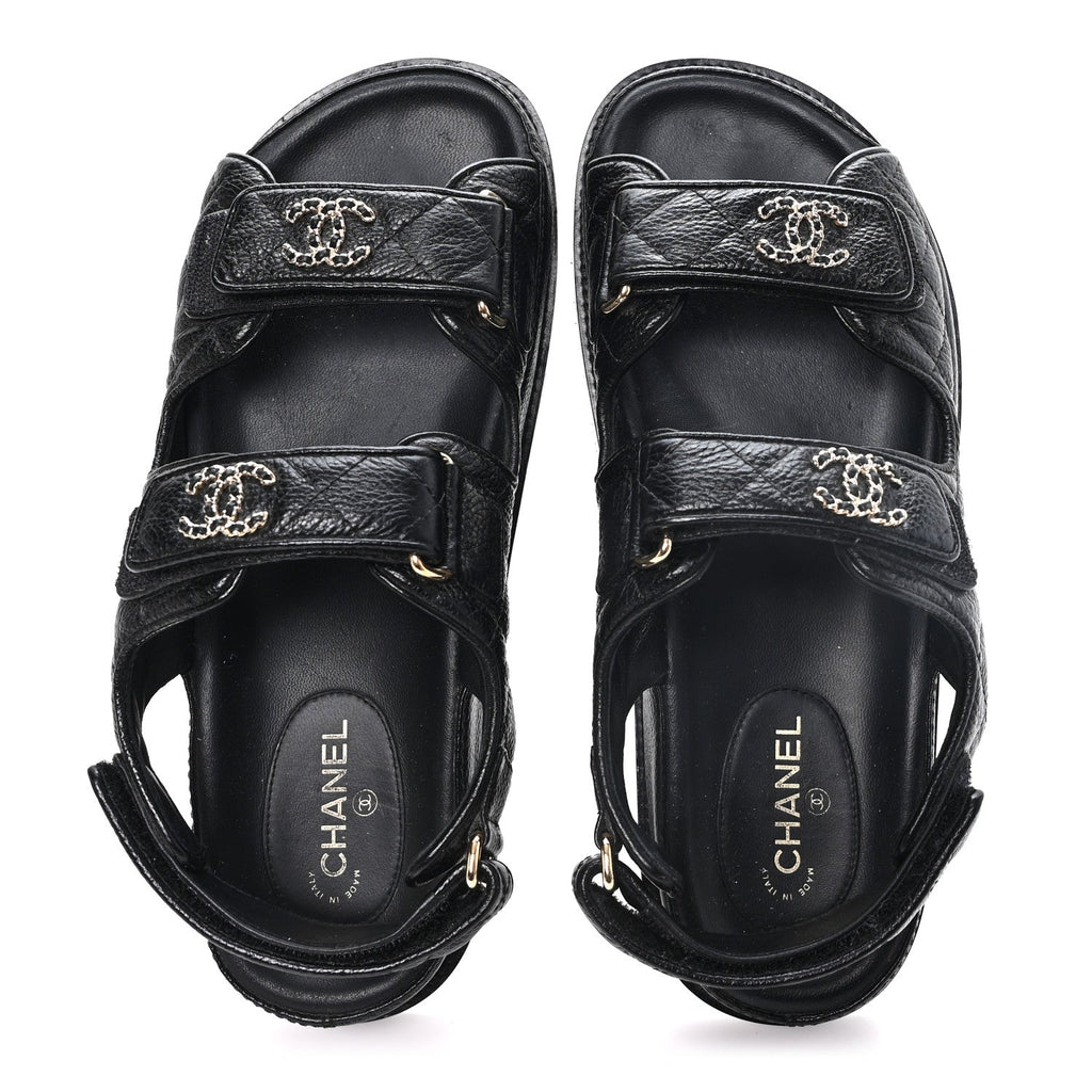 Grained Calfskin Velcro Dad Sandals 37 Black