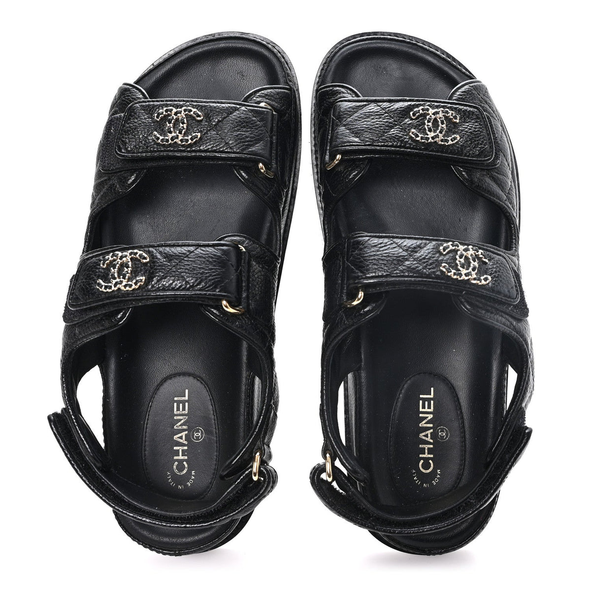 Grained Calfskin Velcro Dad Sandals 37 Black