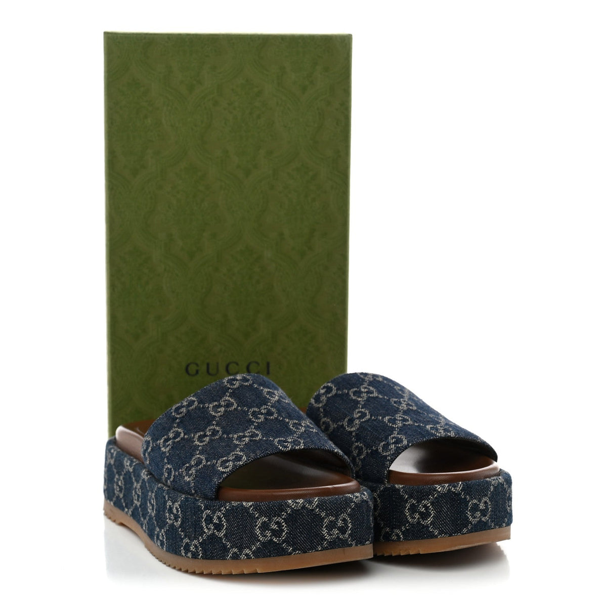 New Denim GG Monogram Angelina Platform 55mm Slide Sandals 36.5 Blue Tea