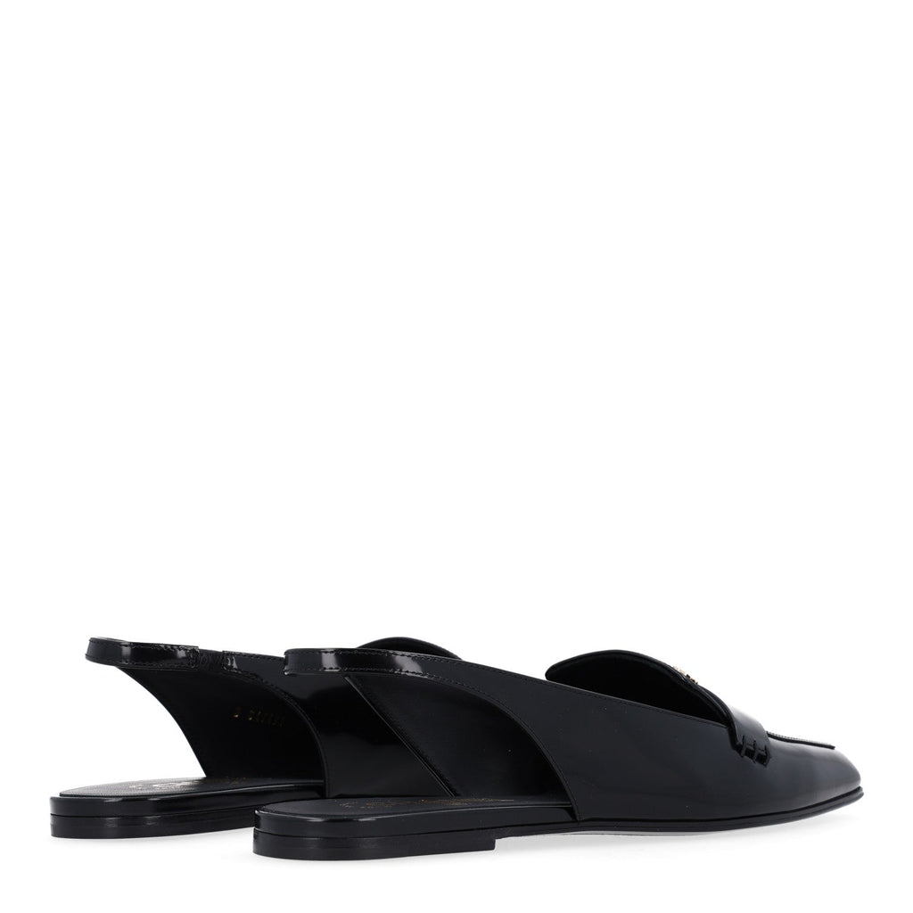 Shiny Calfskin Slingback Loafers 38 Black