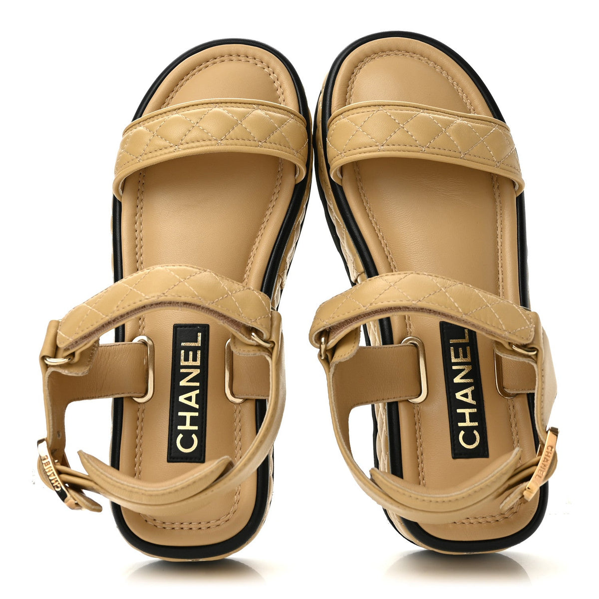Lambskin Quilted Platform Sandals 39 Beige Black