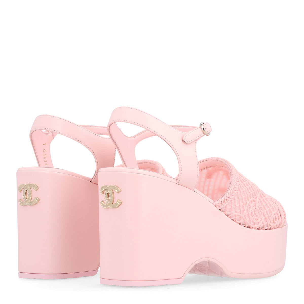 Fabric Calfskin CC Platform Sandals 39.5 Light Pink