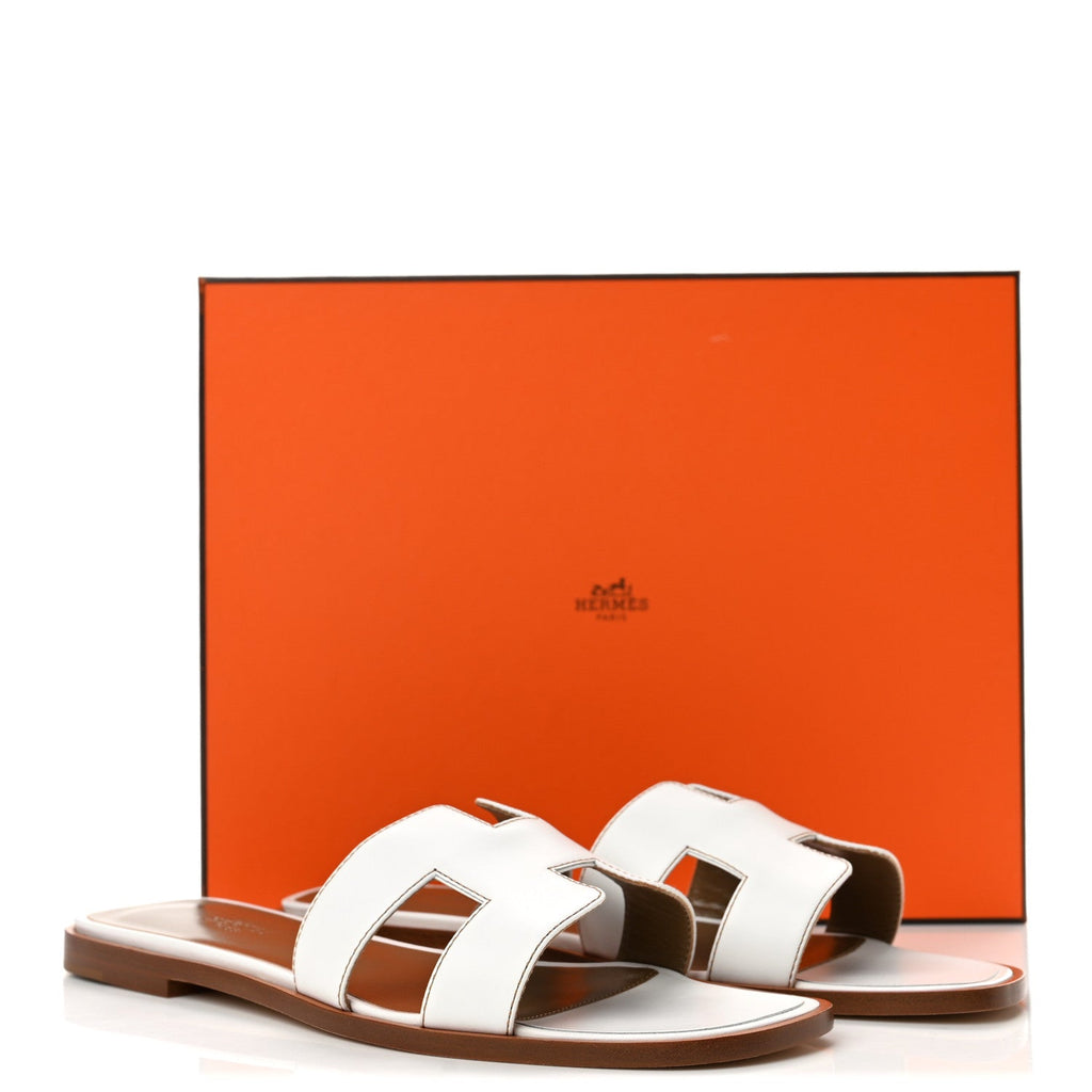 Box Calfskin Oran Sandals 38 White