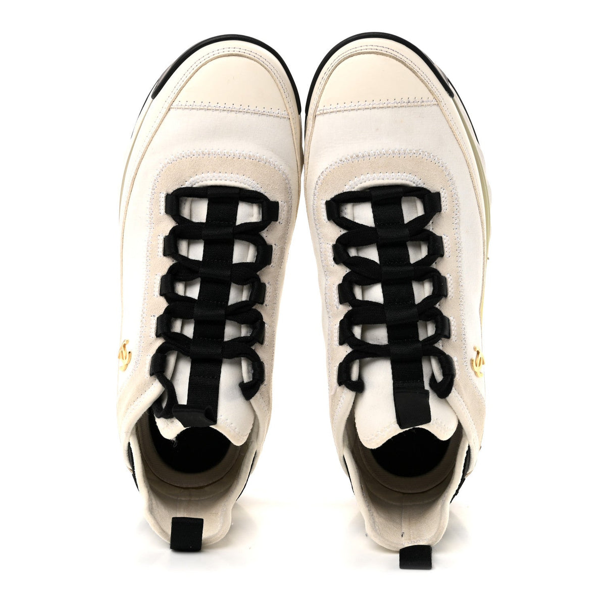Velvet Calfskin Mixed Fibers CC Sneakers 39 Ivory Black