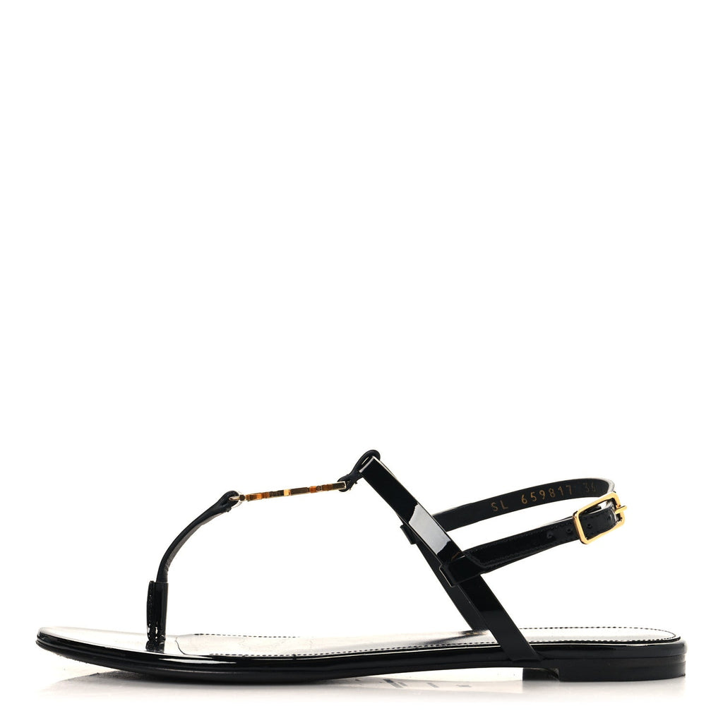 Patent Calfskin Cassandra Monogram Sandals 36 Black