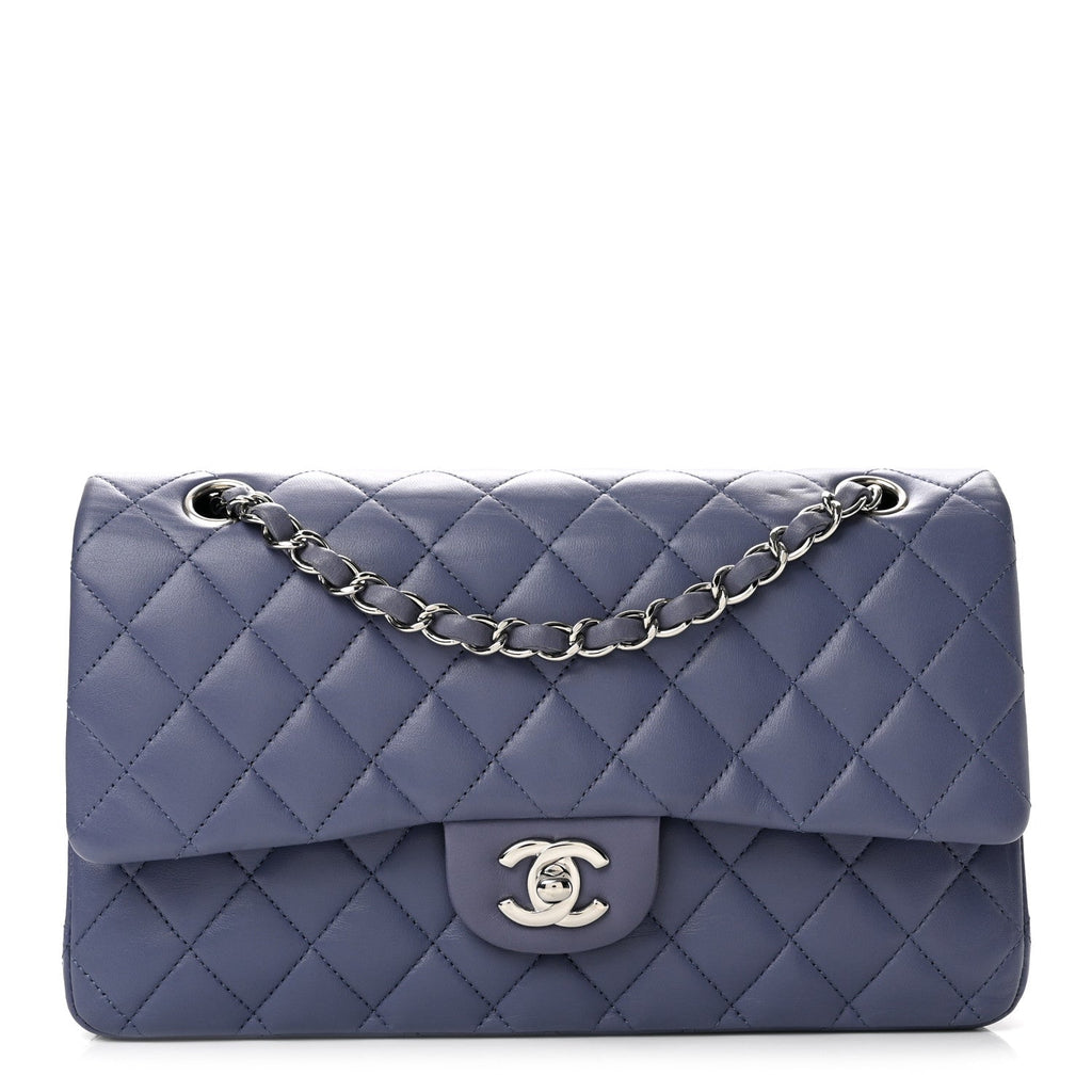Lambskin Quilted Medium Double Flap Light Purple