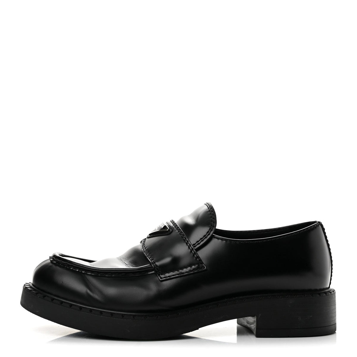Spazzolato Metal Triangle Logo Mens 35mm Loafers 9.5 Black