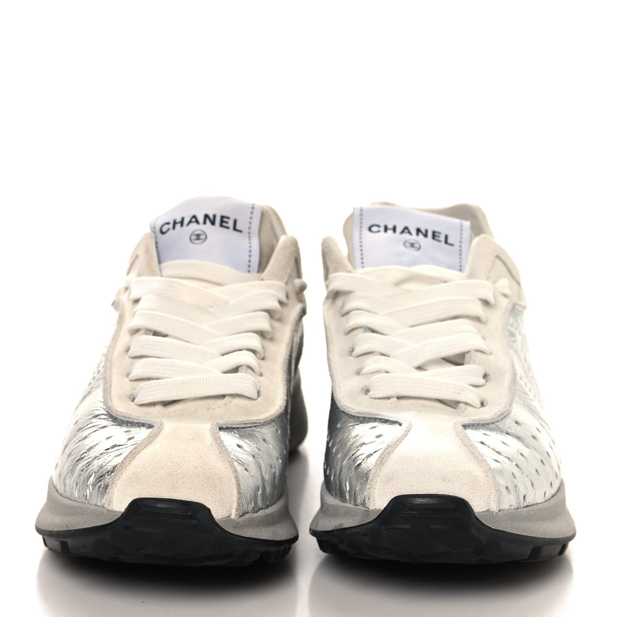 Laminated Calfskin Suede CC Sneakers 39.5 Silver Light Grey