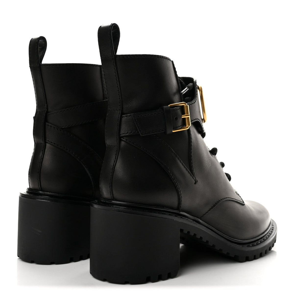 Calfskin Womens VLOGO 70mm Combat Boots 38.5 Black