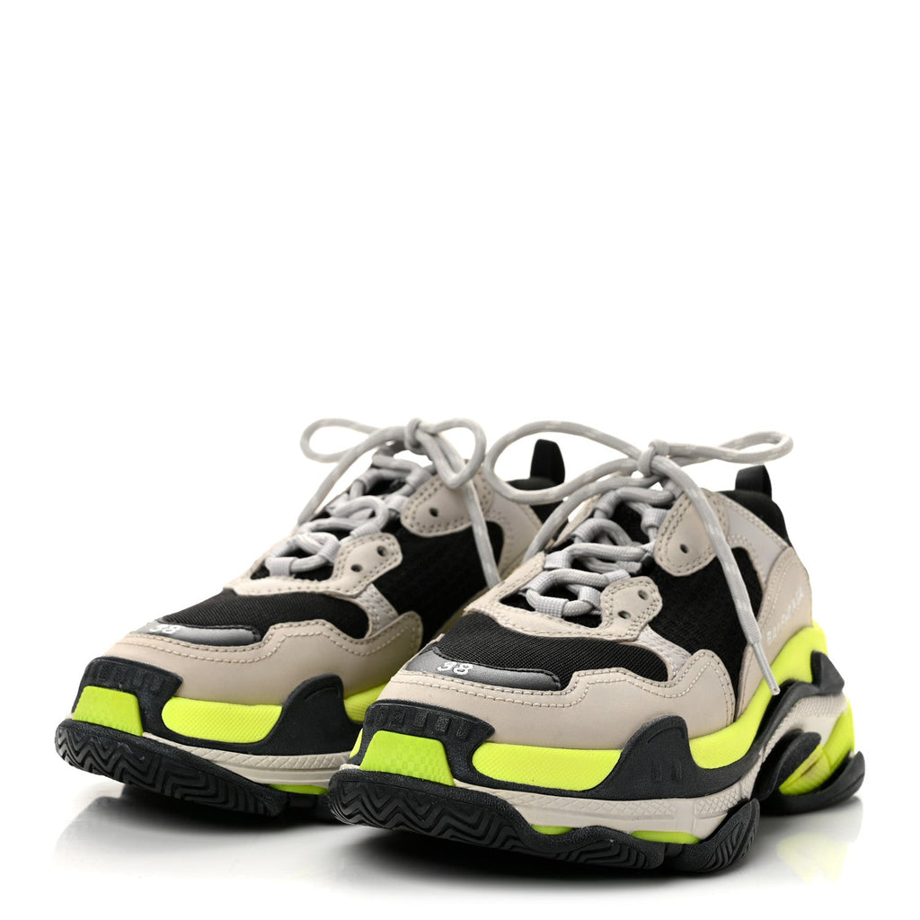 Fabric Mesh Womens Triple S Sneakers 38 Grey Black Jaune Fluo
