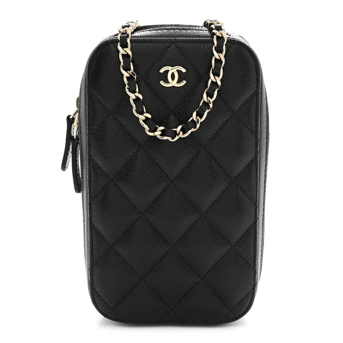 Caviar Quilted Phone Holder Wallet On Chain WOC Black