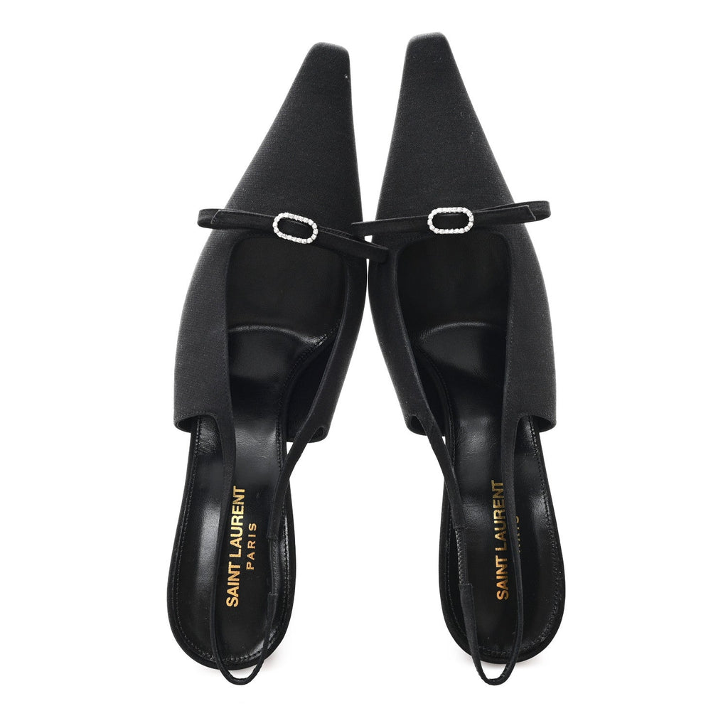 Crepe De Chine Crystal Bow Slingback Pumps 41.5 Black