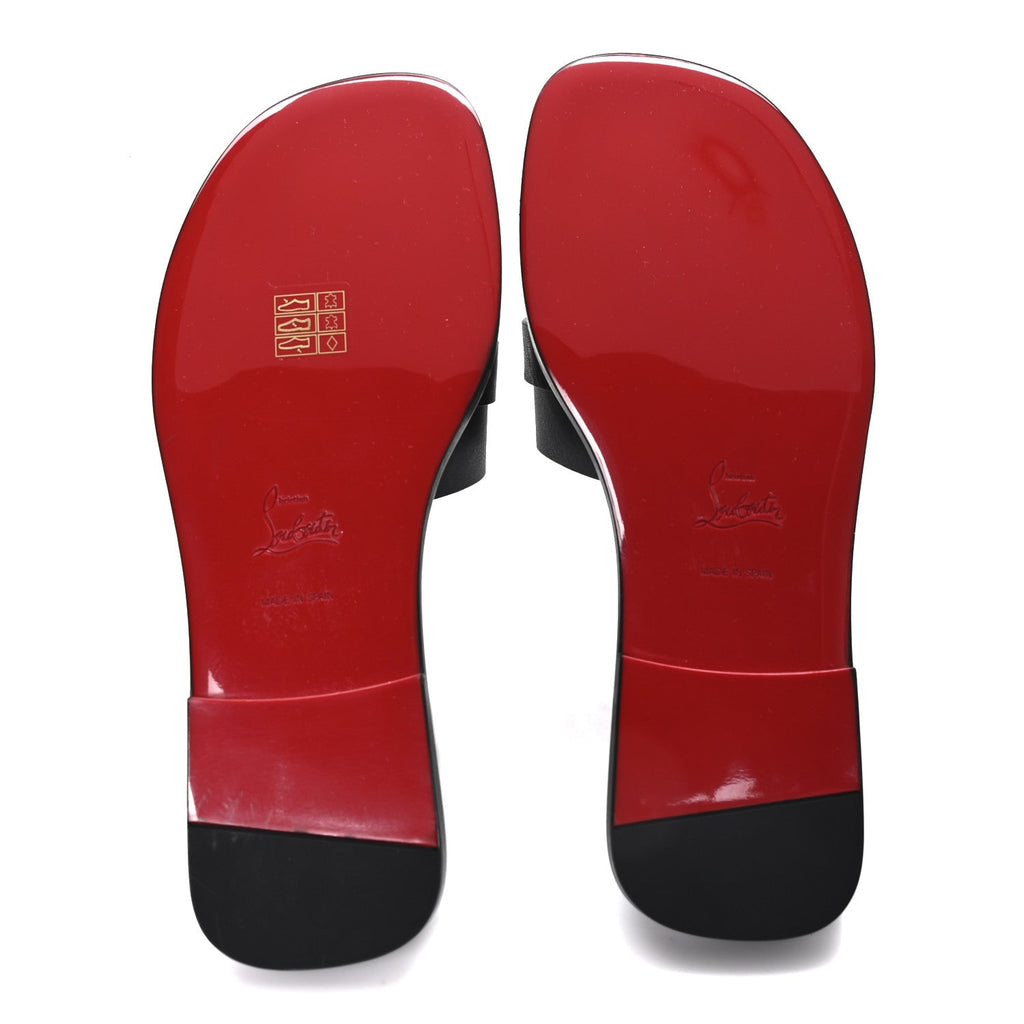Calfskin Her In Roma Flat Slides 37.5 Black