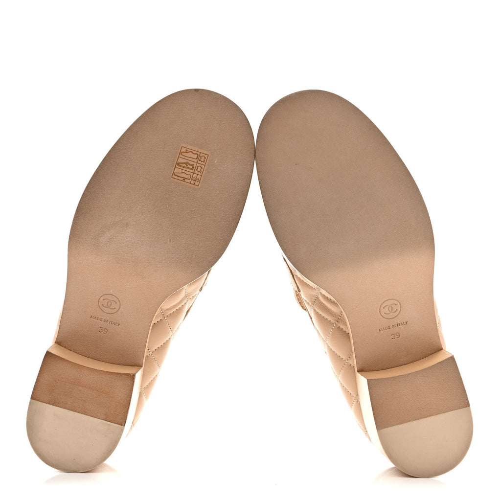 Lambskin Quilted CC Heart Loafers 39 Beige