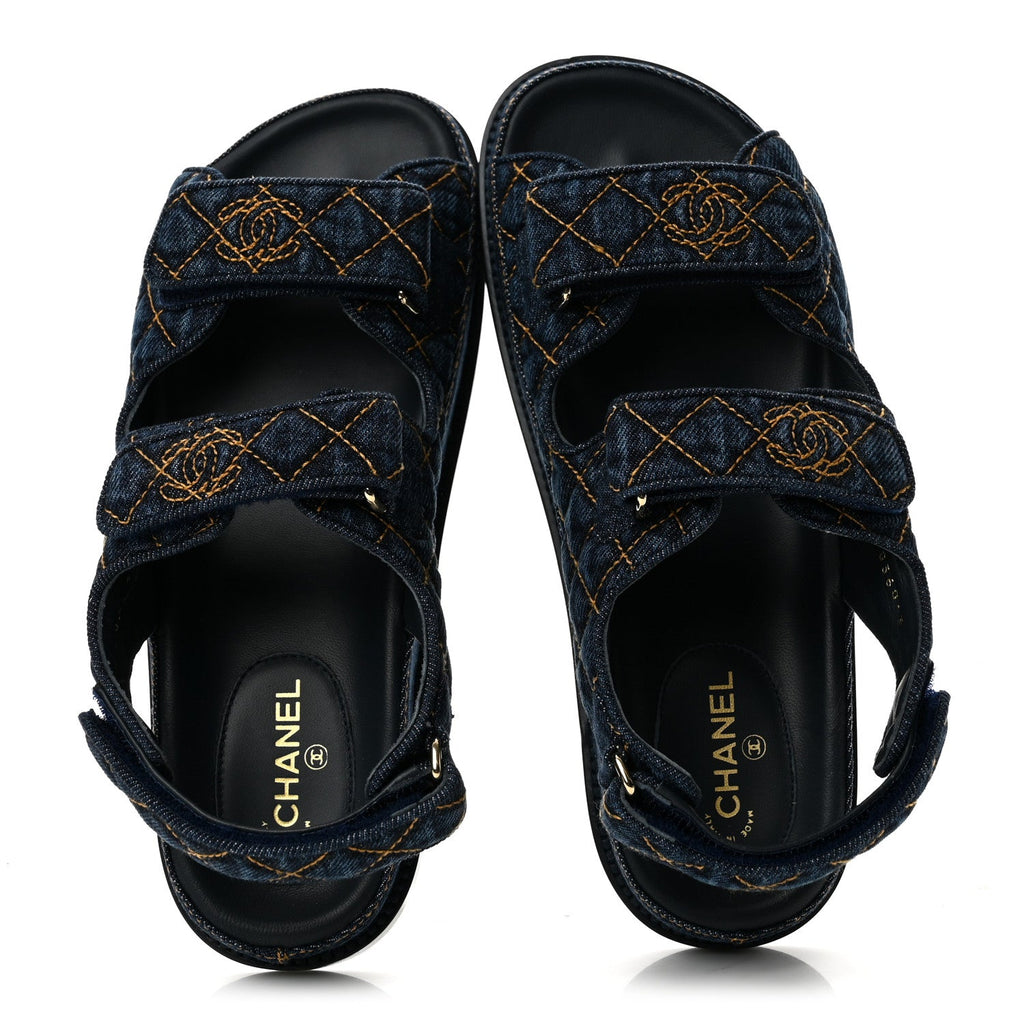 Denim Velcro Dad Sandals 36.5 Navy Blue