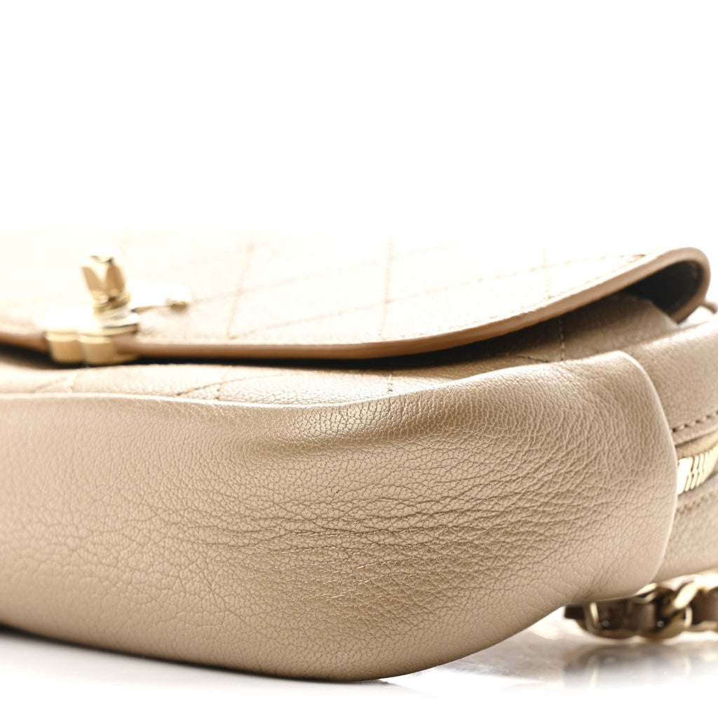 Metallic Goatskin Quilted Casual Trip Waist Bag Beige