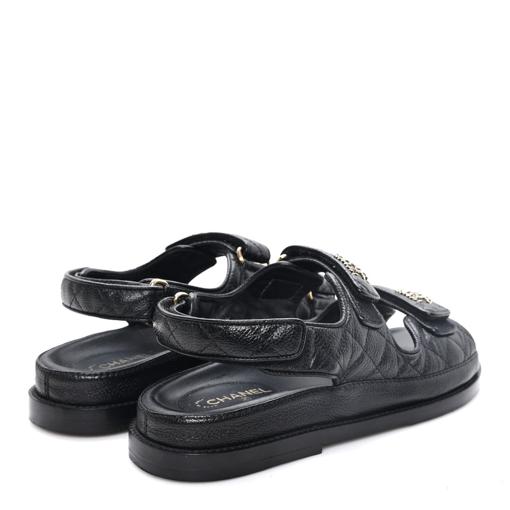 Grained Calfskin Velcro Dad Sandals 37 Black