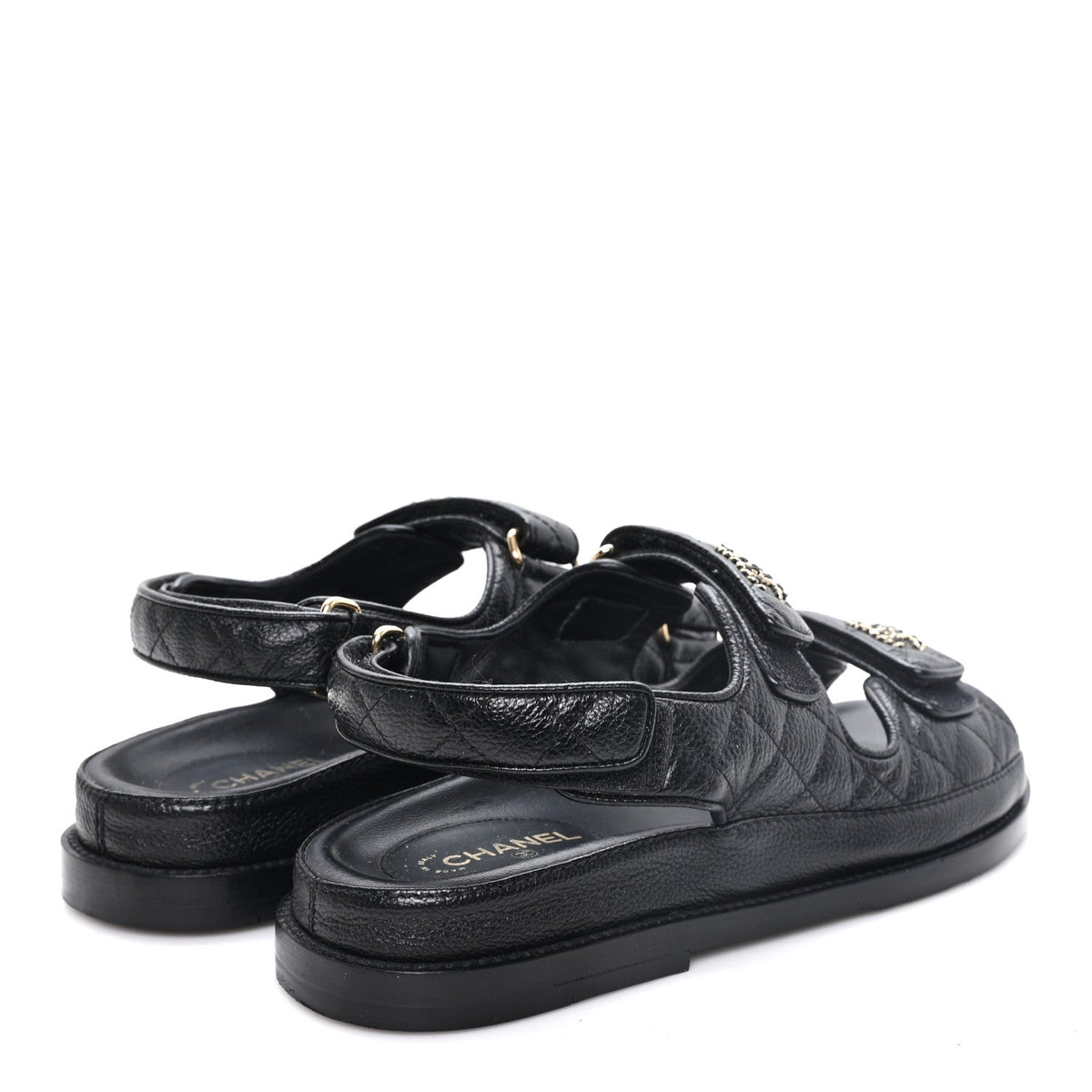 Grained Calfskin Velcro Dad Sandals 37 Black