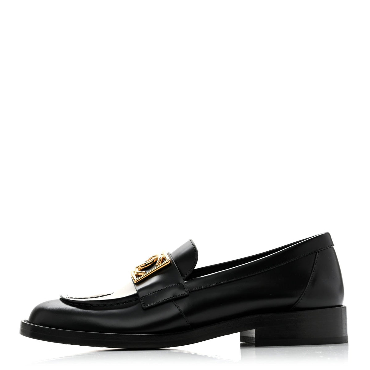 Shiny Calfskin CC Loafers Black White 37 Black White