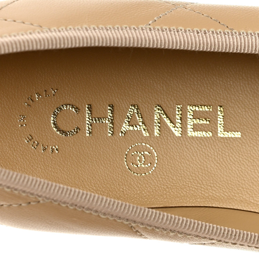 Lambskin Quilted CC Cambon Ballet Flats 36 Beige Black