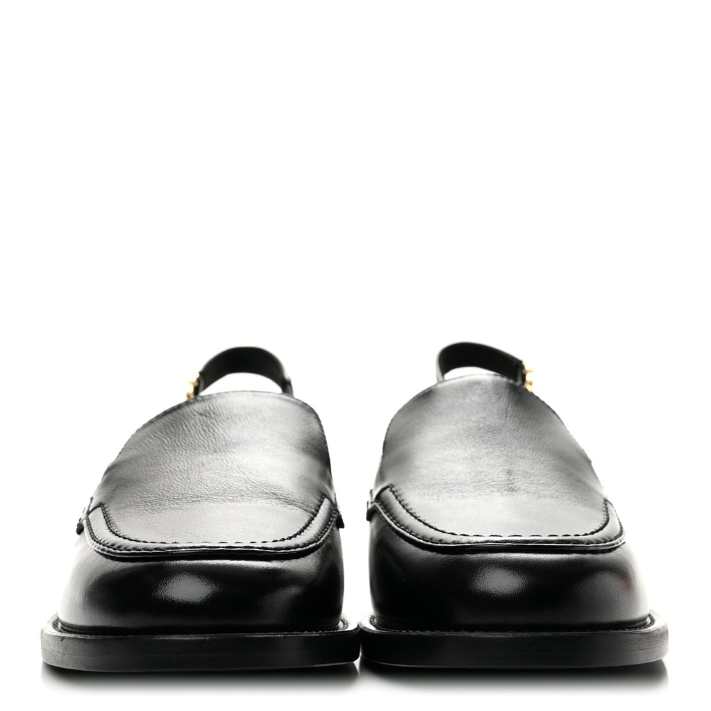 Glazed Calfskin CC Slingback Flats 39 Black
