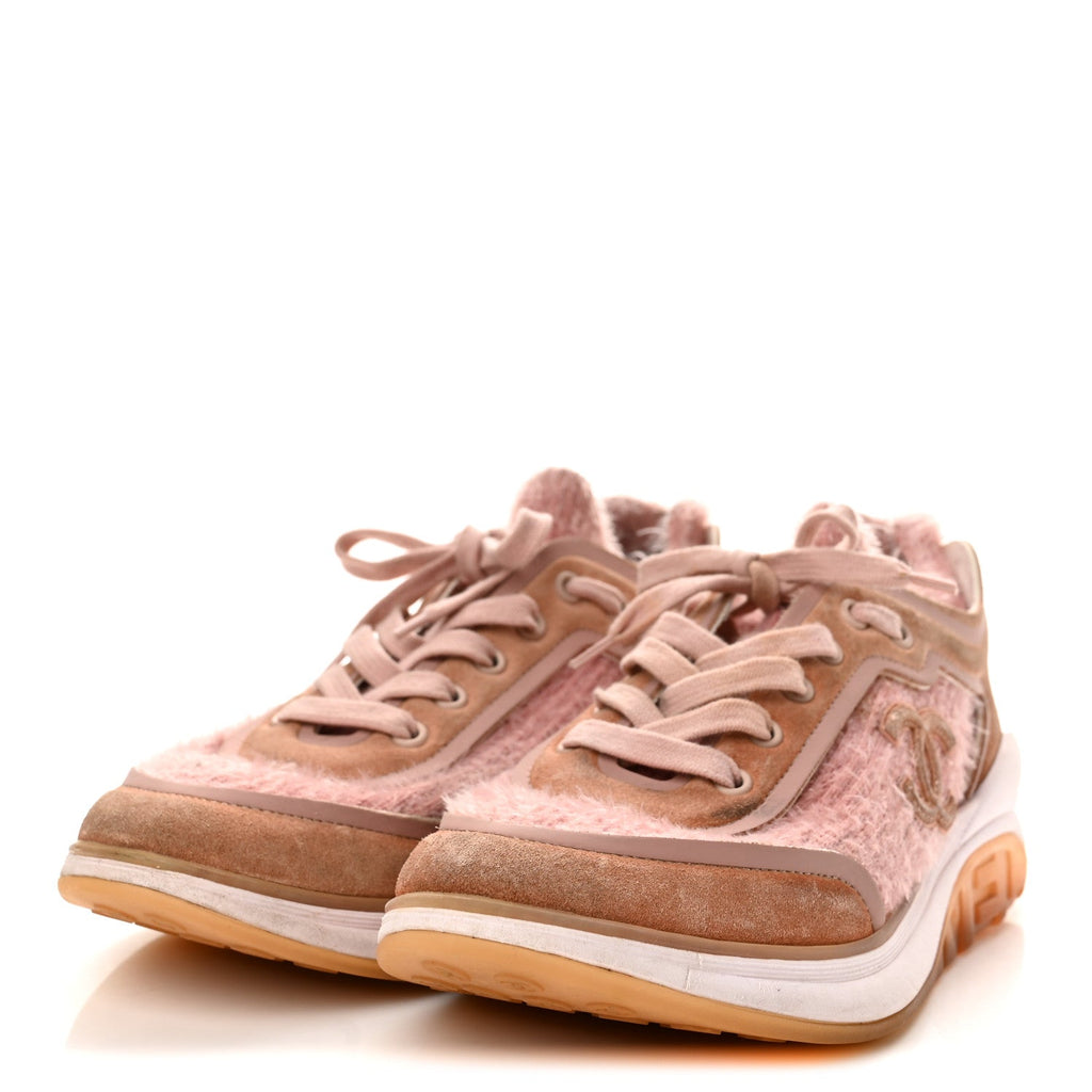 Suede Calfskin Stretch Fabric CC Sneakers 38 Pink