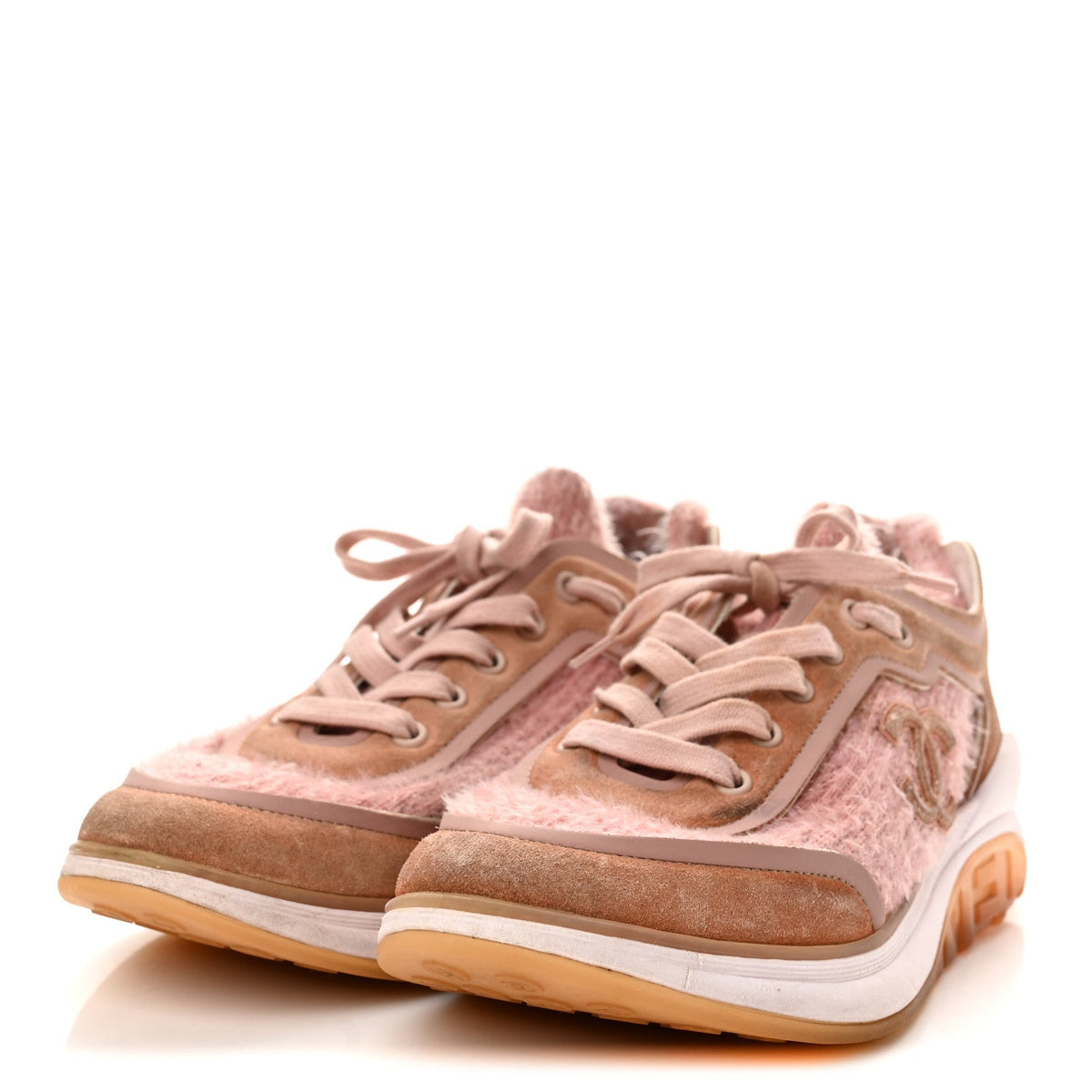 Suede Calfskin Stretch Fabric CC Sneakers 38 Pink