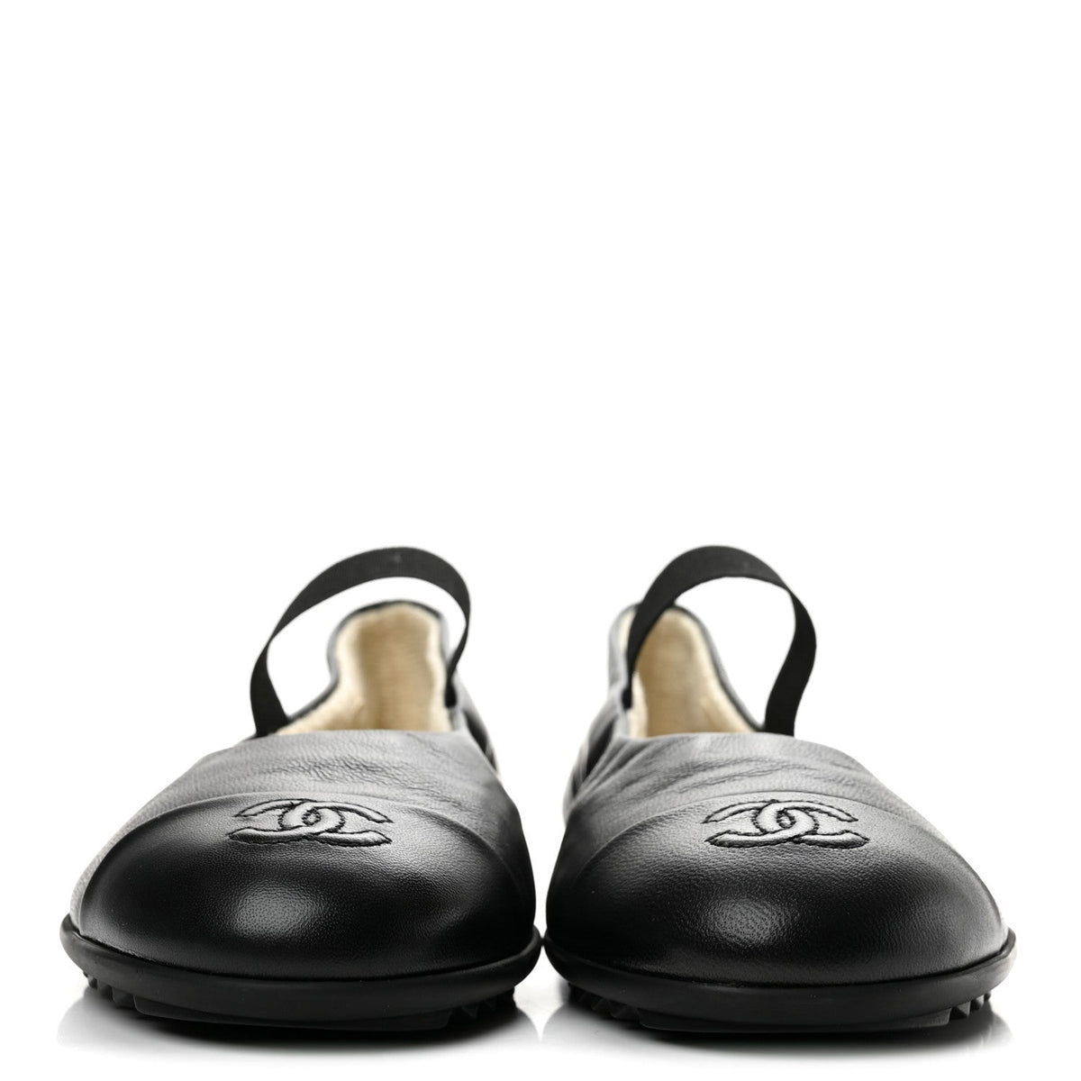 Lambskin Cap Toe CC Mary Jane Flats 37 Black